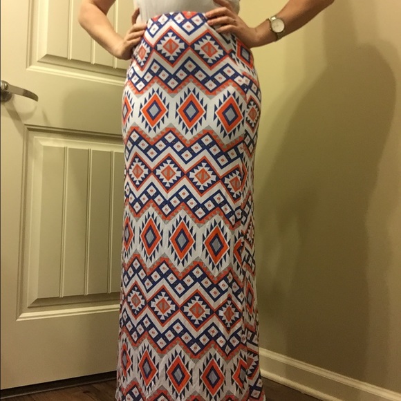 Blue, orange, and white maxi skirt