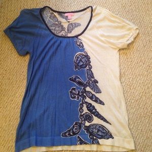 Lily Pulitzer medium blue and white top