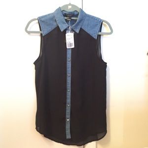 Forever 21 Sheer Black and Denim button-down