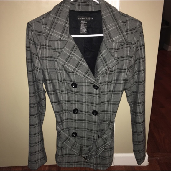 Suit jacket below waist gray with black lines