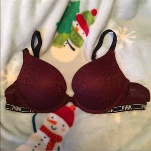 VS Pink maroon lace pattern bra