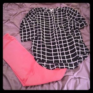 Black and Cream Button Up Top. NWT.