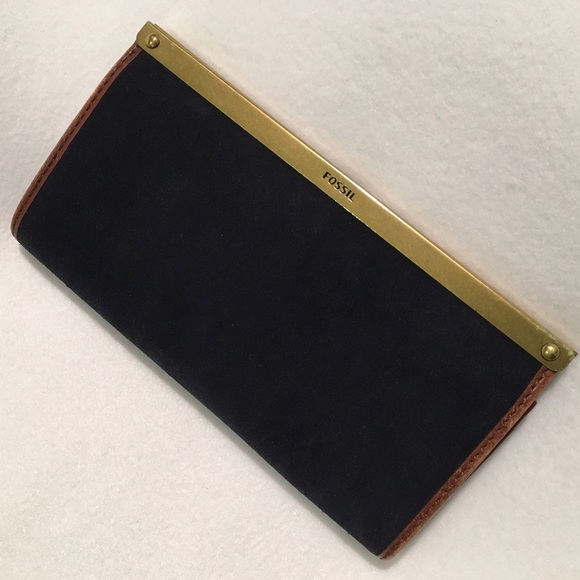 🐾 Fossil Leather Clutch Accordion Wallet Turnlock - Picture 2 of 4