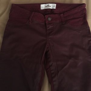 HOLLISTER SKINNY BURGUNDY FAUX LEATHER JEGGINGS