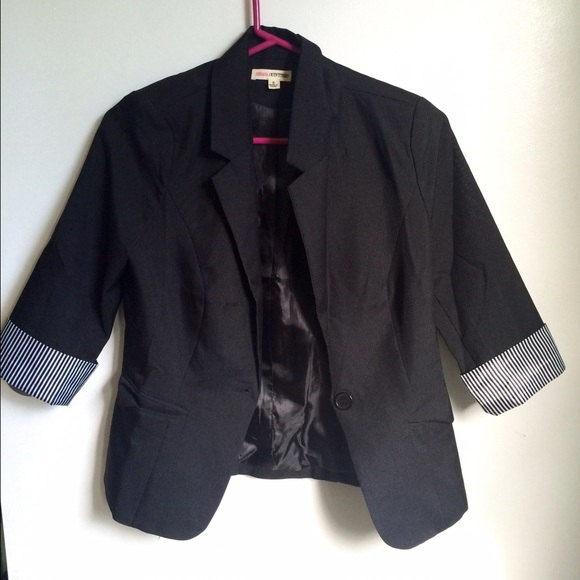 Jet Black blazer with striped cuffs