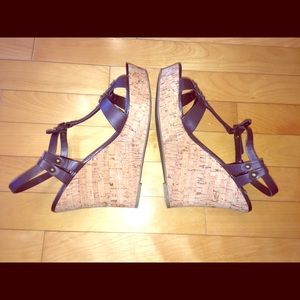 Steve Madden brown leather/cork wedge shoes