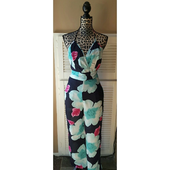 🎉HP🎉 Navy aqua floral jumpsuit - Picture 2 of 4