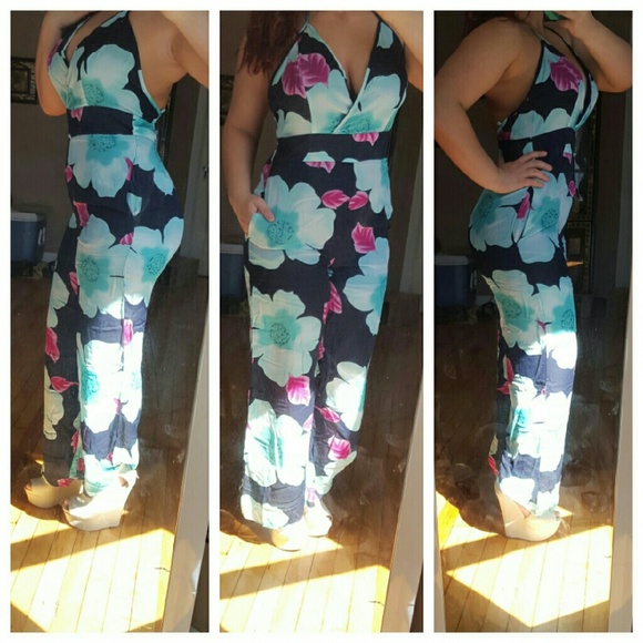 🎉HP🎉 Navy aqua floral jumpsuit - Picture 4 of 4