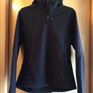 Black shell jacket with hood, water/rain resistant