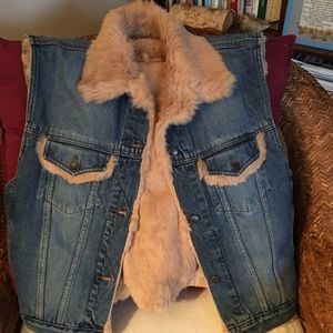 Fur lined blue jean vest