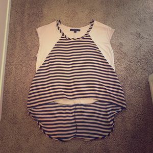 Tan and Navy Striped Hi-Lo top