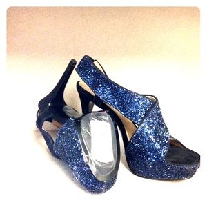 Diane Von Furstenberg Blue Suede Glitter Platform