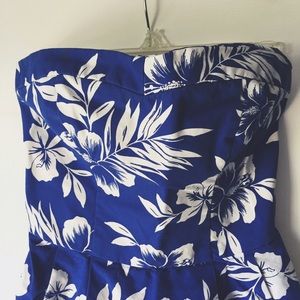 Blue floral strapless dress