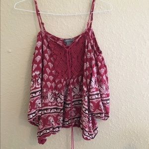 Red print off the shoulder top