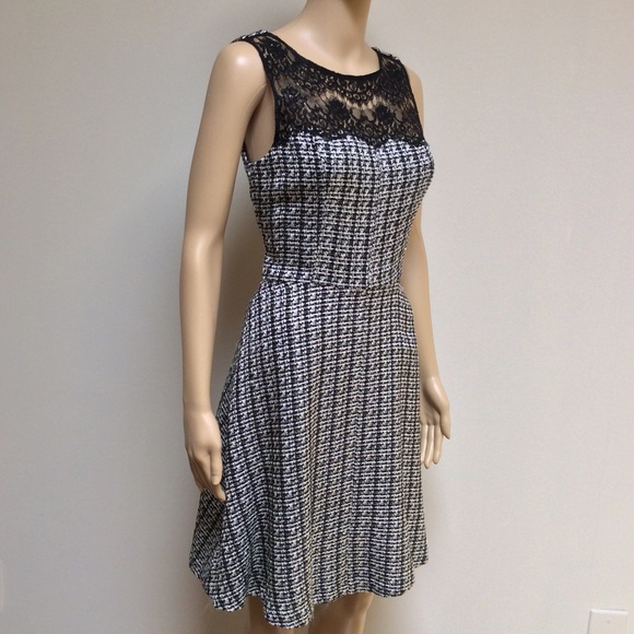 Black and White Lace Collar Tweed Dress - Picture 4 of 4