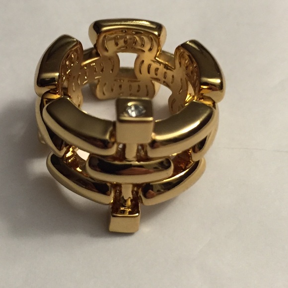 Rachel Zoe gold link ring with pave