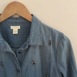 J Crew Embellished Denim Shirt