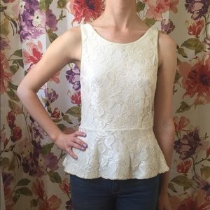 Express Ivory Lace Peplum Tank Top