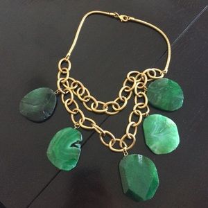 Large chunky gold and green stone necklace
