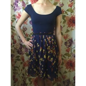 Xhilaration Navy Floral Pleated High Low Dress