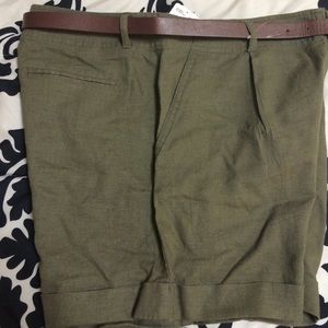 Olive green mid waist cotton shorts