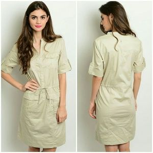 Khaki safari style Dress with Pockets