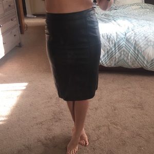 Black leather pencil skirt