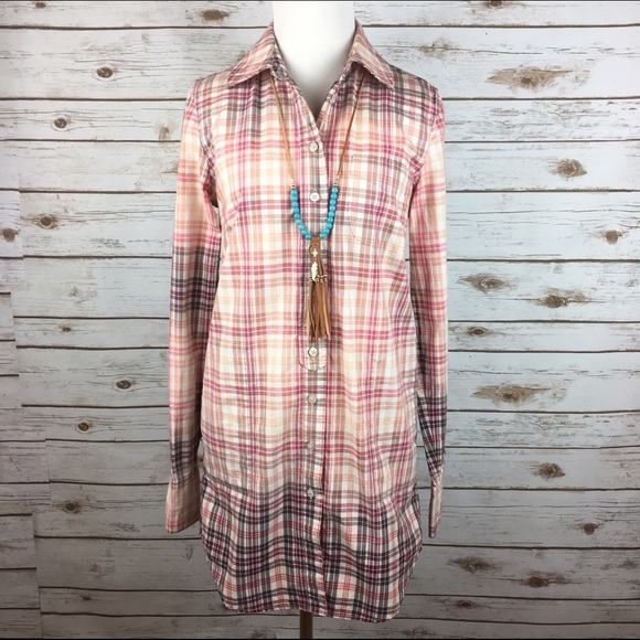 Free People Tops - [Free People] Plaid Bleach Tunic Top Boho Chic Fun