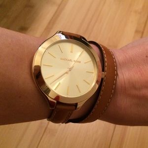 Michael Kors double wrap leather band watch