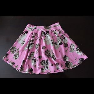 Pink Boohoo Floral Skater Skirt - Never Worn