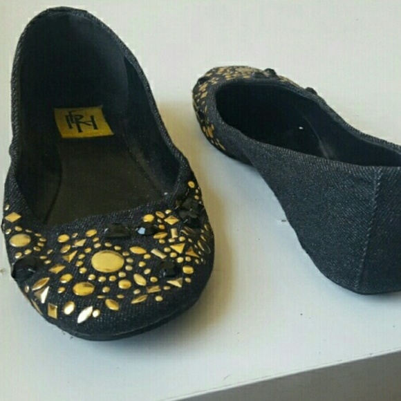 Shoes - Embellished denim ballet flats
