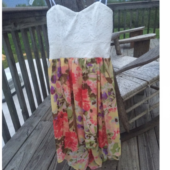 High low, flower print dress, also strapless