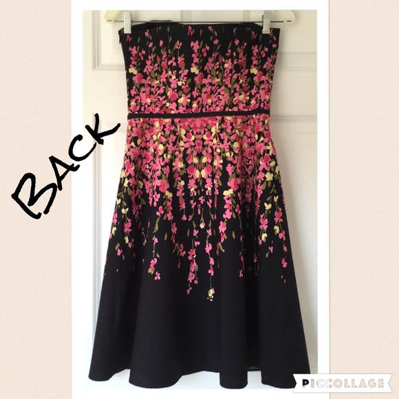 LOFT Cotton Black Floral Burst Strapless Dress - Picture 3 of 4