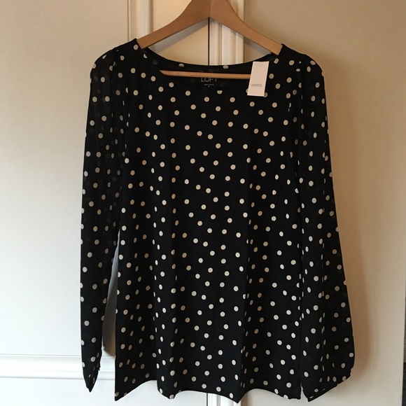 Loft blue and white polka dot top