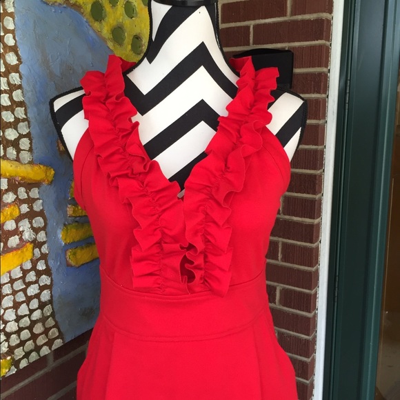 Red Ruffle Dress by Theme. - Picture 2 of 4