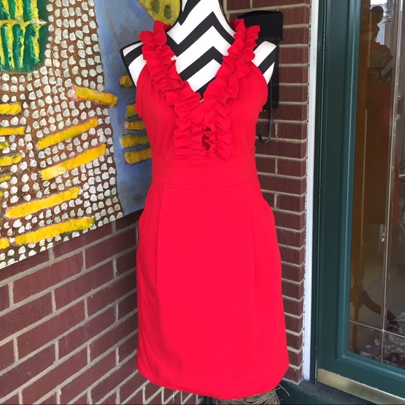 Red Ruffle Dress by Theme. - Picture 3 of 4