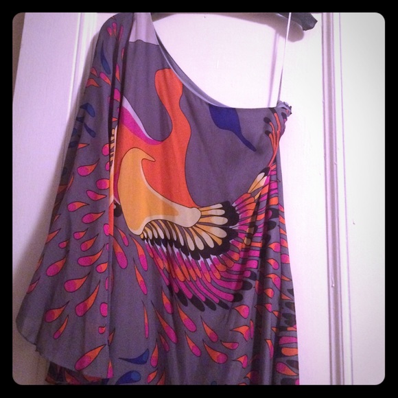 Tibi tropical printed silk one shoulder maxi dress