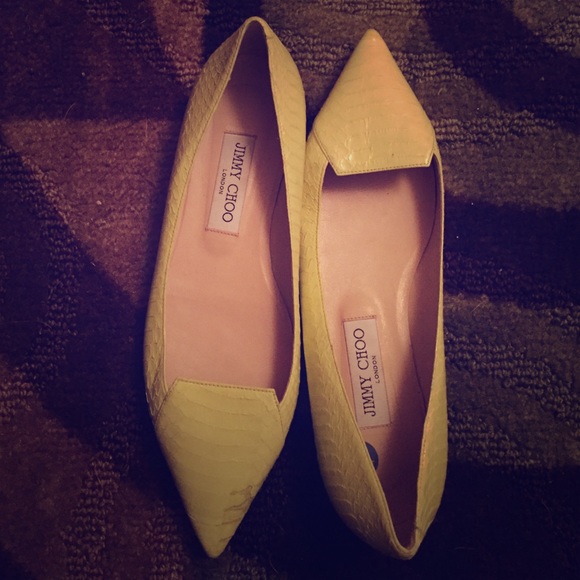 Jimmy Choo snakeskin yellow flats