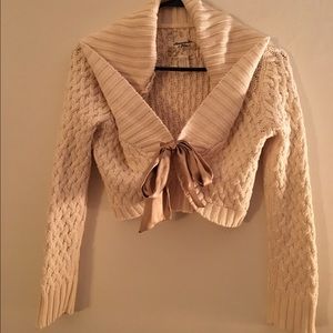 Knitted crop sweater with satin tie