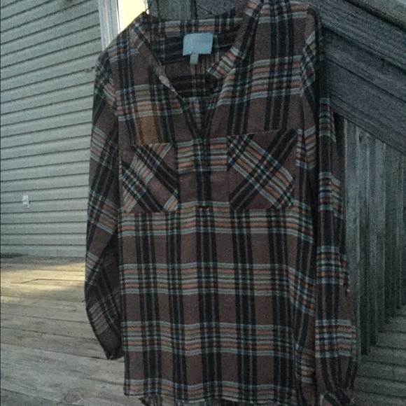 Plaid silky long sleeve shirt