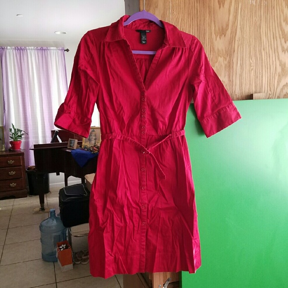 H&M red button up dress