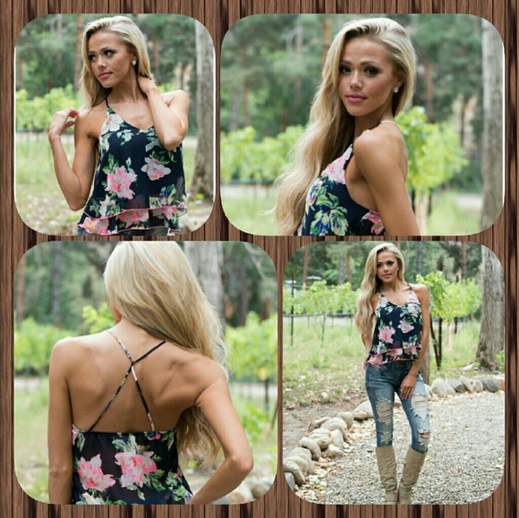 ISO Navy and neon Pink Chiffon Tank Top - Picture 2 of 2