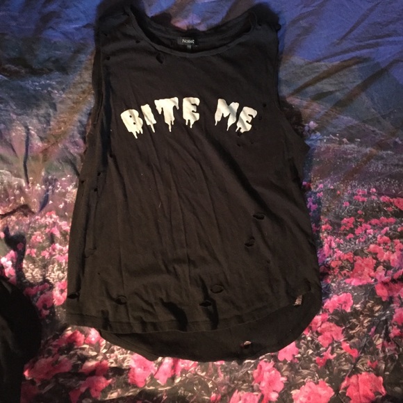 "Bite me" Distressed muscle tee