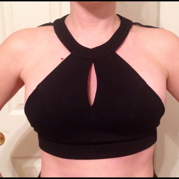 Black Halter With Lace Crop Top - Picture 2 of 2