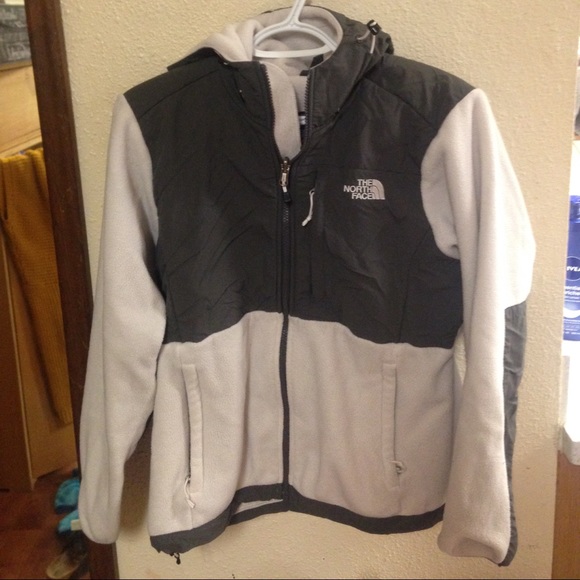 Grey and white north face with hood