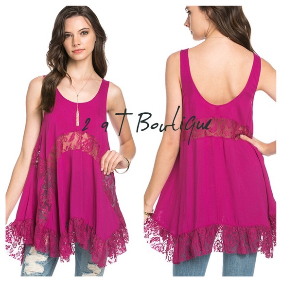2 a T Boutique Tops - LAST ONE! Magenta Boho lace top