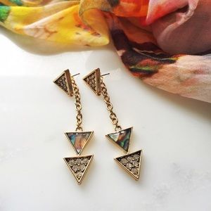 Gold and Gem Triple Triangle Earrings