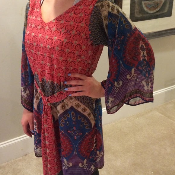 Hello Miss colorful boho belted Flowy dress