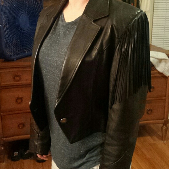 Real leather crop fringe jacket, size S/M - Picture 4 of 4