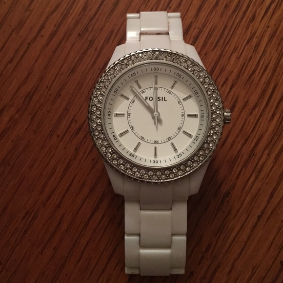 Fossil White Band, Rhinestone Face, Watch